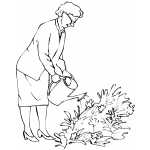 Old Woman Watering Plants