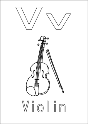 V is for Violin coloring page
