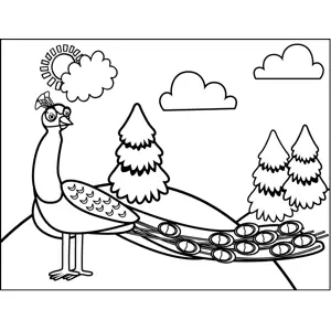Peacock with Long Tail coloring page