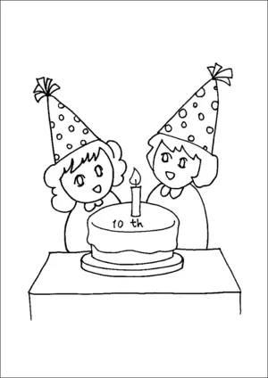 Birthday Cake And Two Kids coloring page