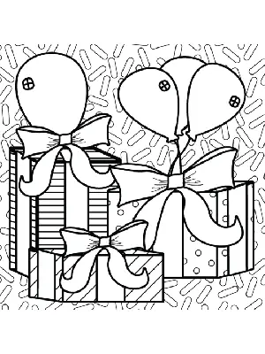 Birthday Presents Balloons coloring page