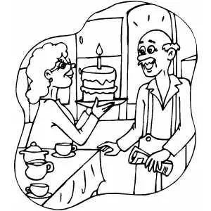 Woman Presents Cake To Man coloring page