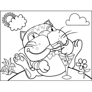 Cat Drinking Through Straw coloring page