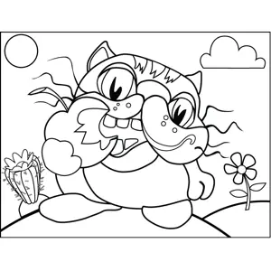 Cat Eating Apple coloring page
