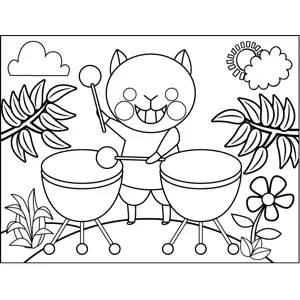 Cat Playing Drums coloring page