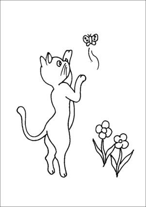 Cat Playing With Butterfly coloring page
