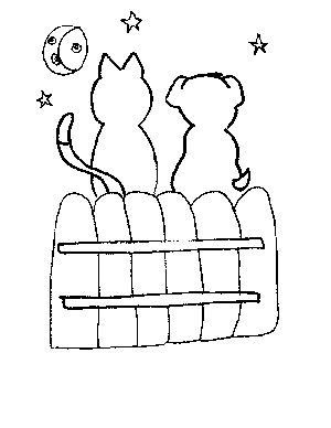 Cat and Dog Watching the Moon Coloring Page