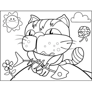 Cat with Fish Bones coloring page