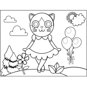 Curtsying Kitty coloring page
