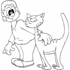 Happy Cat With Owner coloring page