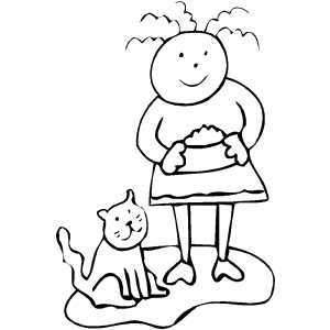 Kid Feeding Cat coloring page