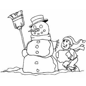 Boy Making Snowman Hand coloring page