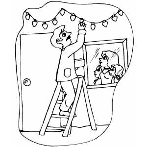 Man Putting Up Christmas Lights coloring page