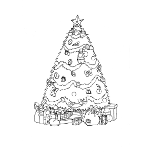 Presents Under Christmas Tree coloring page