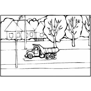 Dump Truck Moving Over The Street coloring page