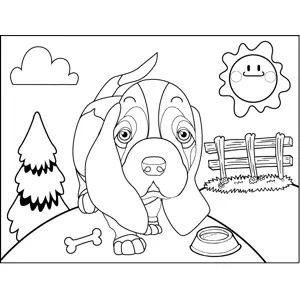 Dog with Bone and Dish coloring page