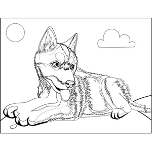 Fluffy Husky Pup coloring page