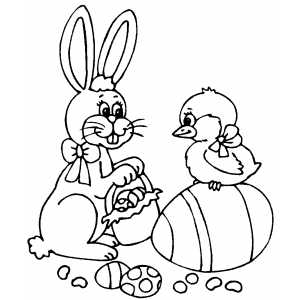 Bunny With Basket And Chick coloring page