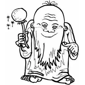 Old Dwarf With Dandelion coloring page