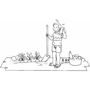 Gardener Boy With Shover coloring page