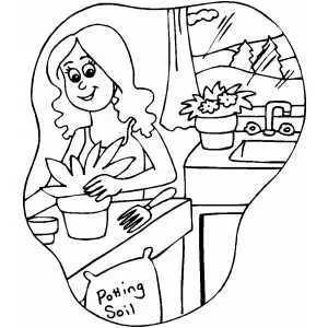 Woman Potting Plants coloring page