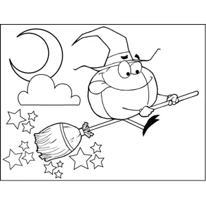 Pumpkin on a Broom coloring page