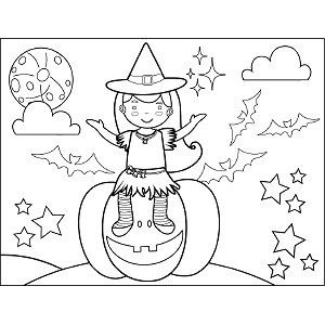 Witch Sitting on Pumpkin coloring page