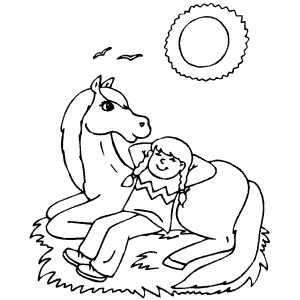 Girl Sleeping On Horse coloring page