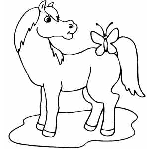 Horse With Butterfly coloring page