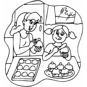 Baking Yummy Cupcakes coloring page