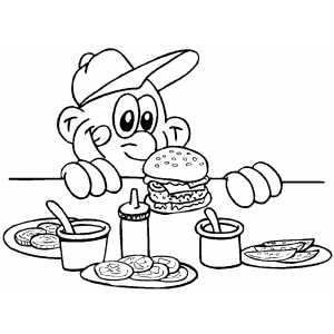 Boy Preparing To Eat Hamburger coloring page