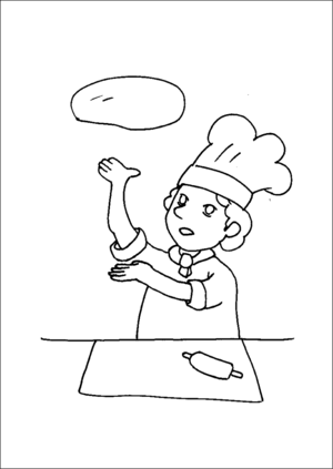 Pizza Maker Throwing Pizza Dough coloring page