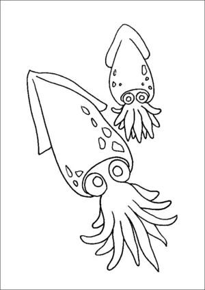 Two Swimming Squid coloring page