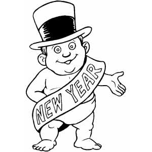New Year Baby In Hat coloring page