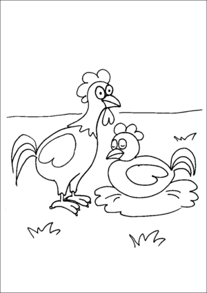 Chickens Rooster And Hen coloring page