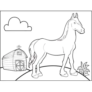 Horse by Barn coloring page