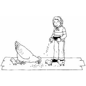 Little Girl With Chickens coloring page
