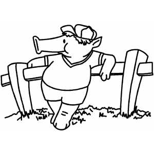 Pig Resting On Fence coloring page