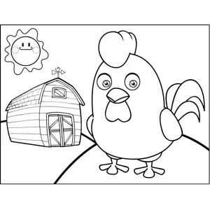 Rooster by Barn coloring page