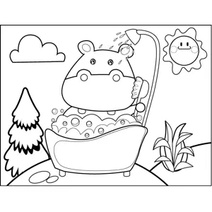 Hippo Taking a Bath coloring page