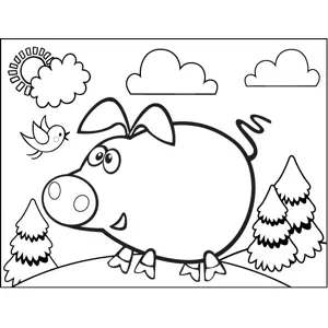 Pig with Bird coloring page
