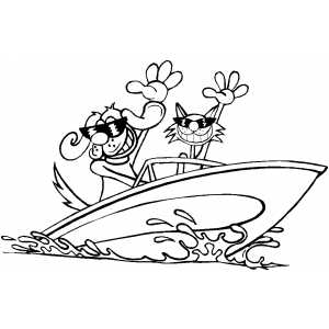 Boating Cat And Dog coloring page