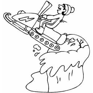 Boy Jumping On Snowmobile coloring page