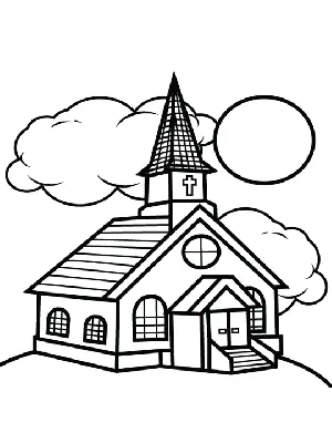 Church and Clouds coloring page