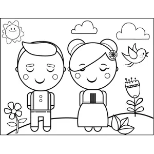 Couple Among Flowers coloring page