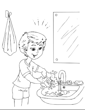 Kid Washing Hands coloring page