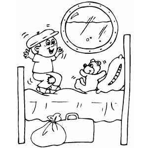 Boy Jumping To Bed coloring page