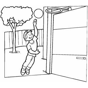 Boy Playing Basketball In Yard coloring page