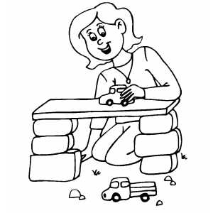 Girl Playing With Cars coloring page