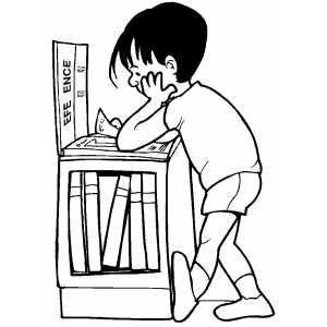 Boy Studying In Library coloring page